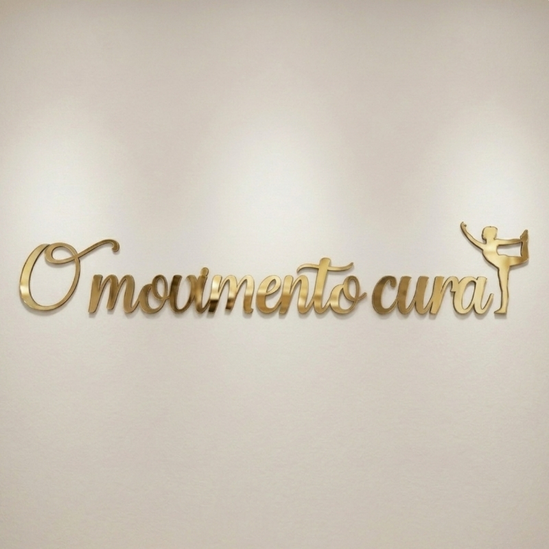 Frase Acrílico Espelhado O Movimento Cura Decoração 3D Sala Studio Pilates Dourado Rose Prata Preto