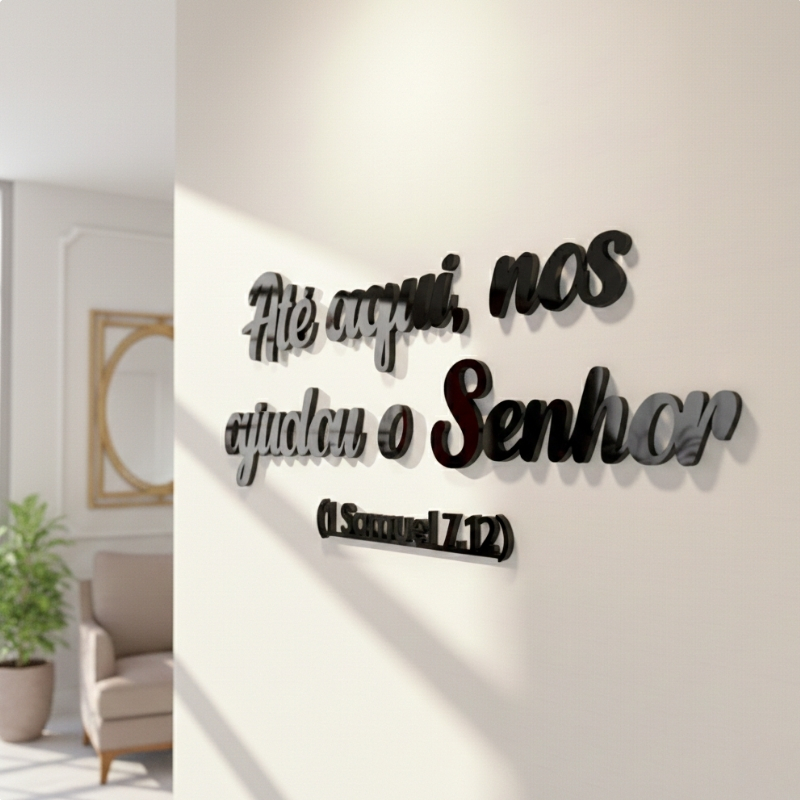 Frase Decorativa Acrílico Espelhado Até Aqui Nos Ajudou O Senhor Dourado Rose Prata Preto SalaQuarto