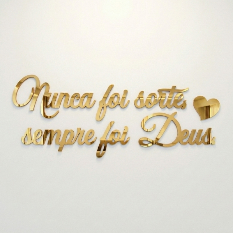 Frase Decorativa Acrílico Espelhado Nunca Foi Sorte Sempre Foi Deus Dourado Rose Prata Preto Quarto