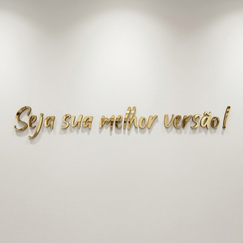 Frase Acrílico Espelhado Seja Sua Melhor Versão Decoração Sala Salão Studio Dourado Rose Prata Preto